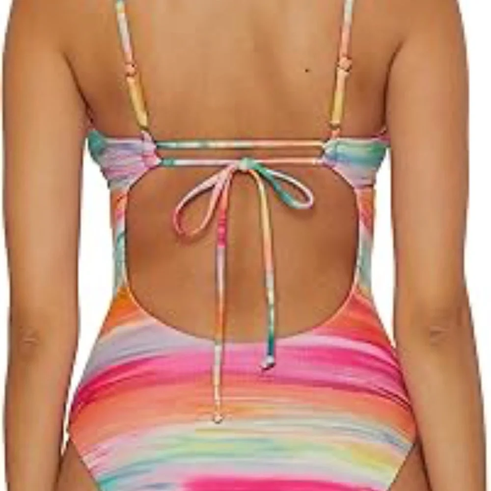 BECCA Women's Verano One Piece Swimsuit, Plunge Neck, Bathing Suits